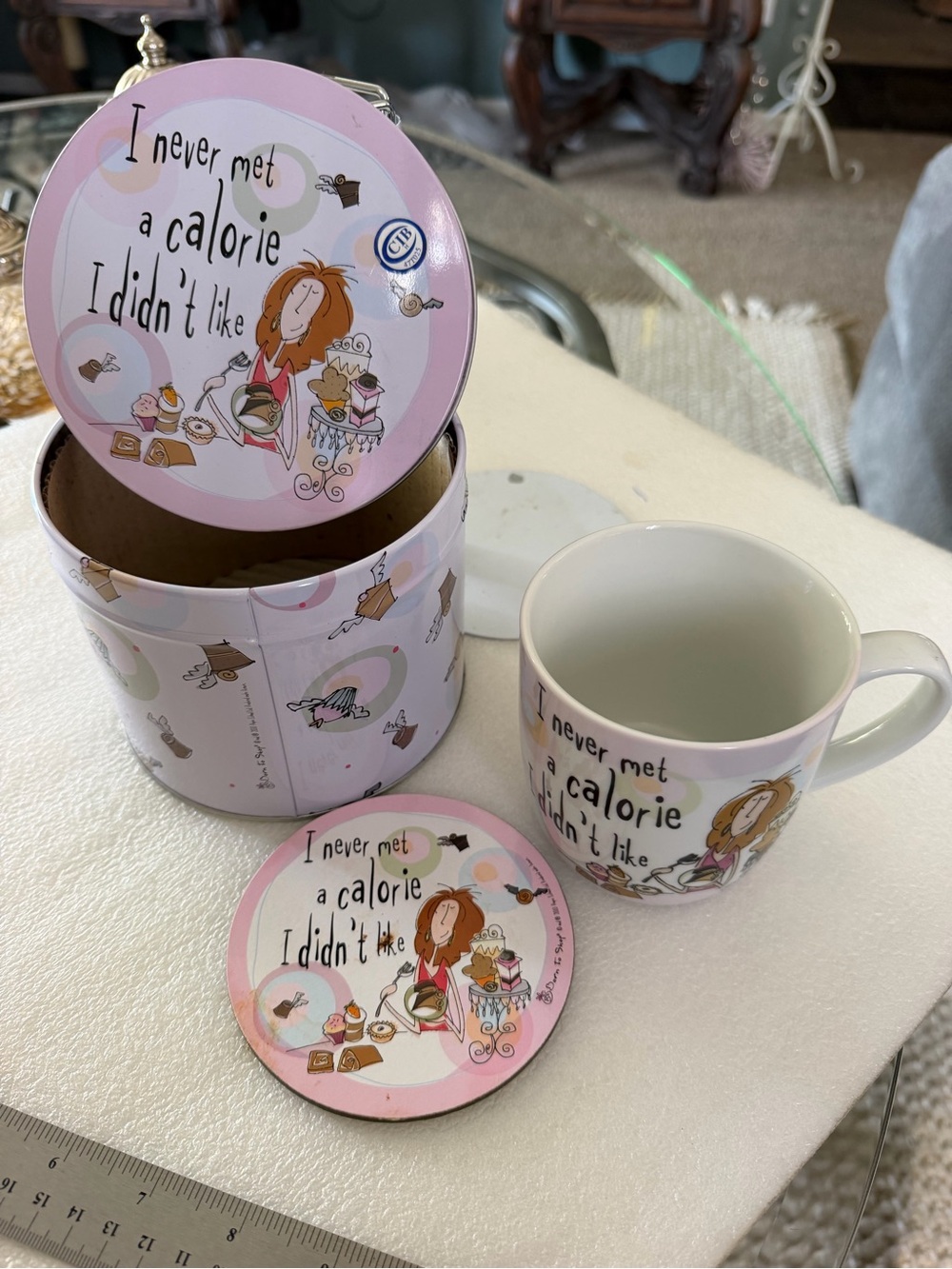 Pink 'I Never Met a Calorie I Didn't Like' Mug and Tin Set